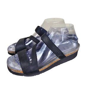 Naot Sabatini‎ Leather Cork Wedge Sandals US 8/ EU 39 Black Casual Minimalist